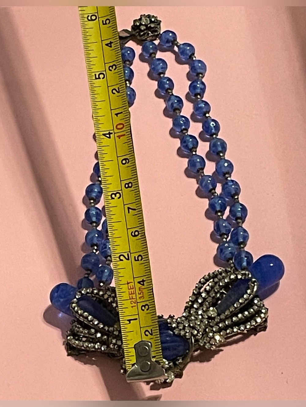 Vintage Ultra Rare Signed Miriam Haskell Cobalt Bead Rhinestone Necklace - Picture 9 of 12